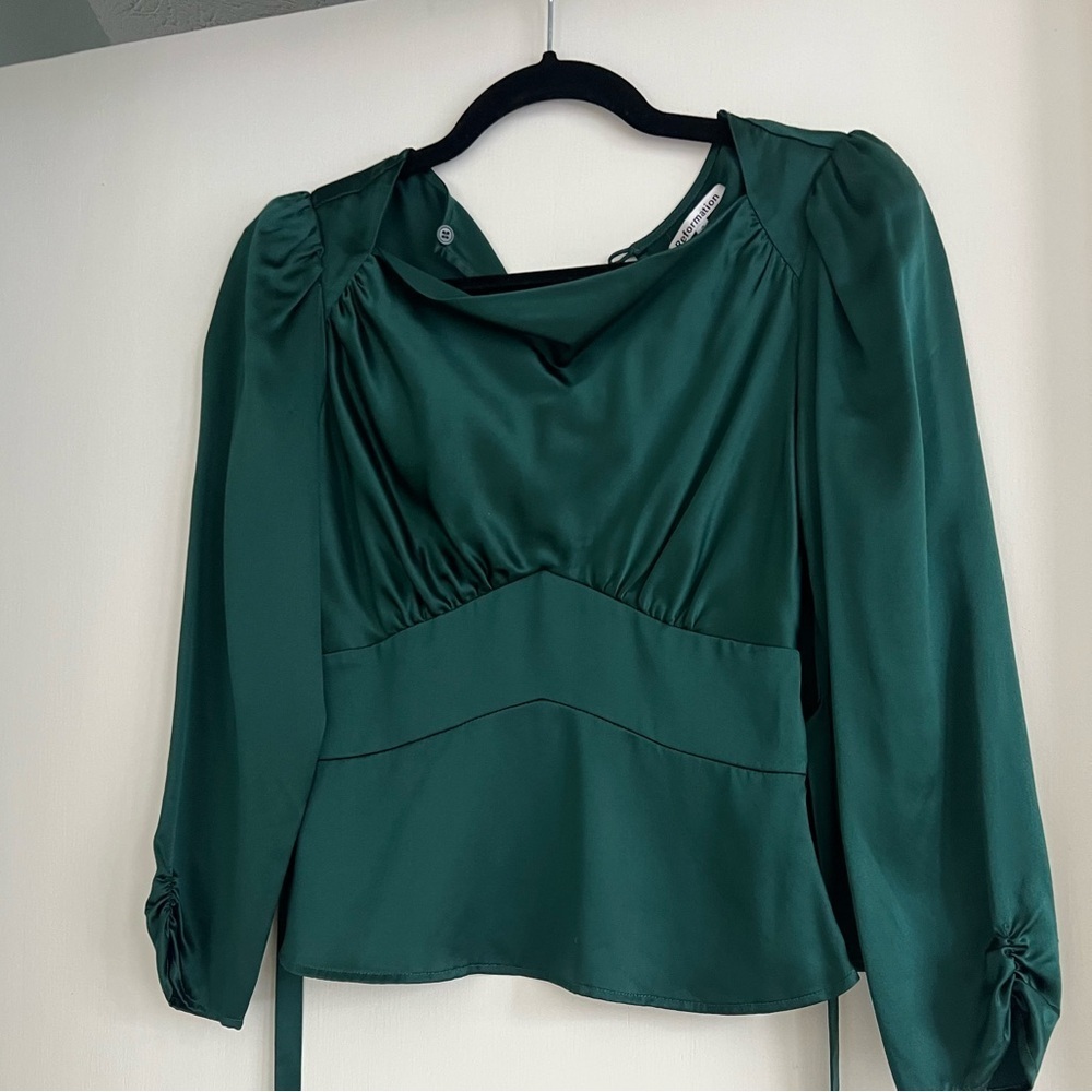 Reformation silk top in emerald with Tie
